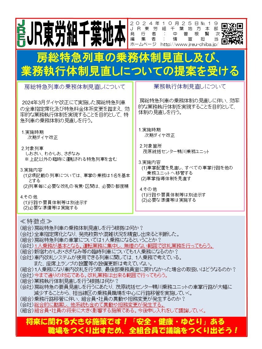 地本団体交渉情報 | 東日本旅客鉄道労働組合 千葉地方本部