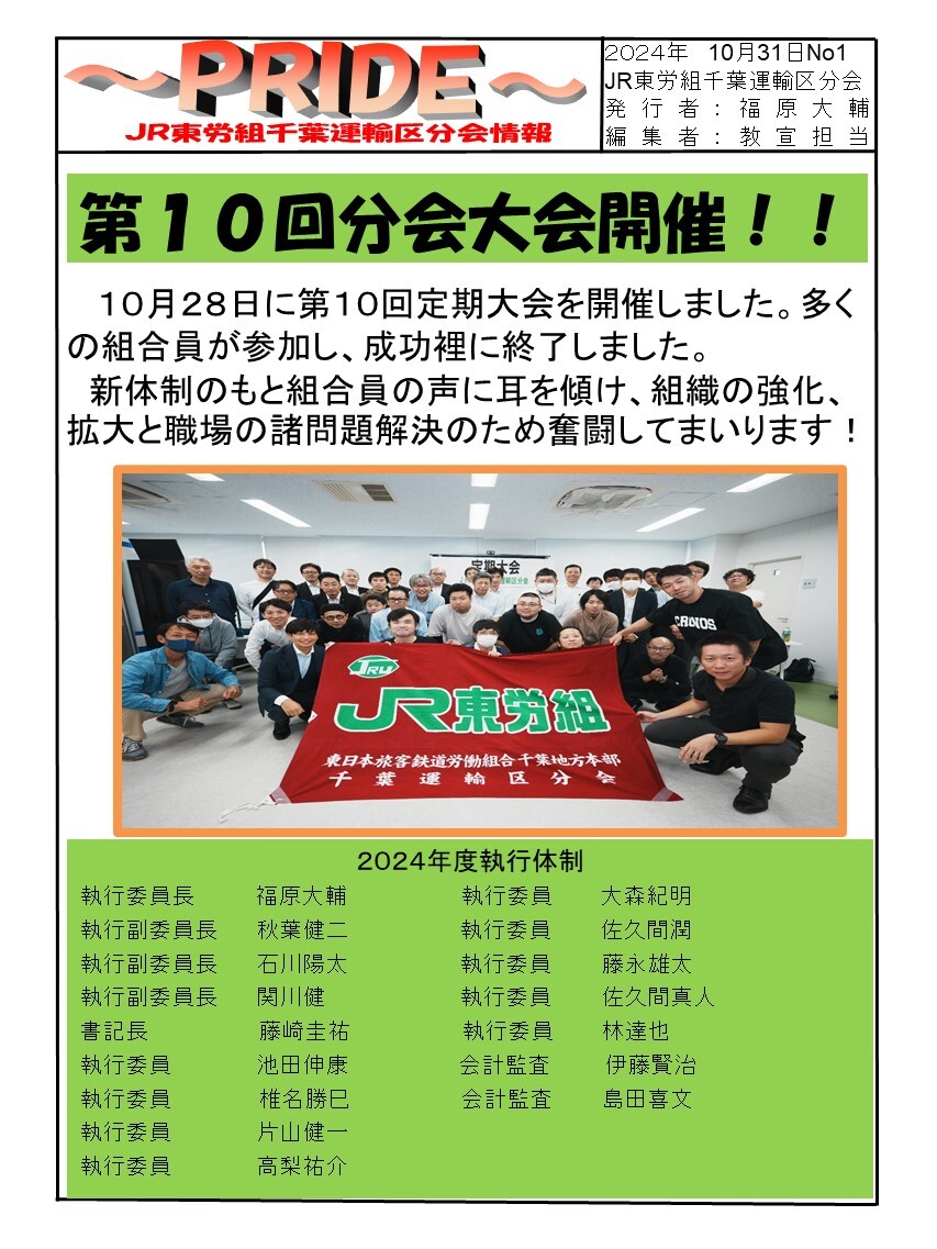 千葉運輸区分会情報  第10回分会大会開催