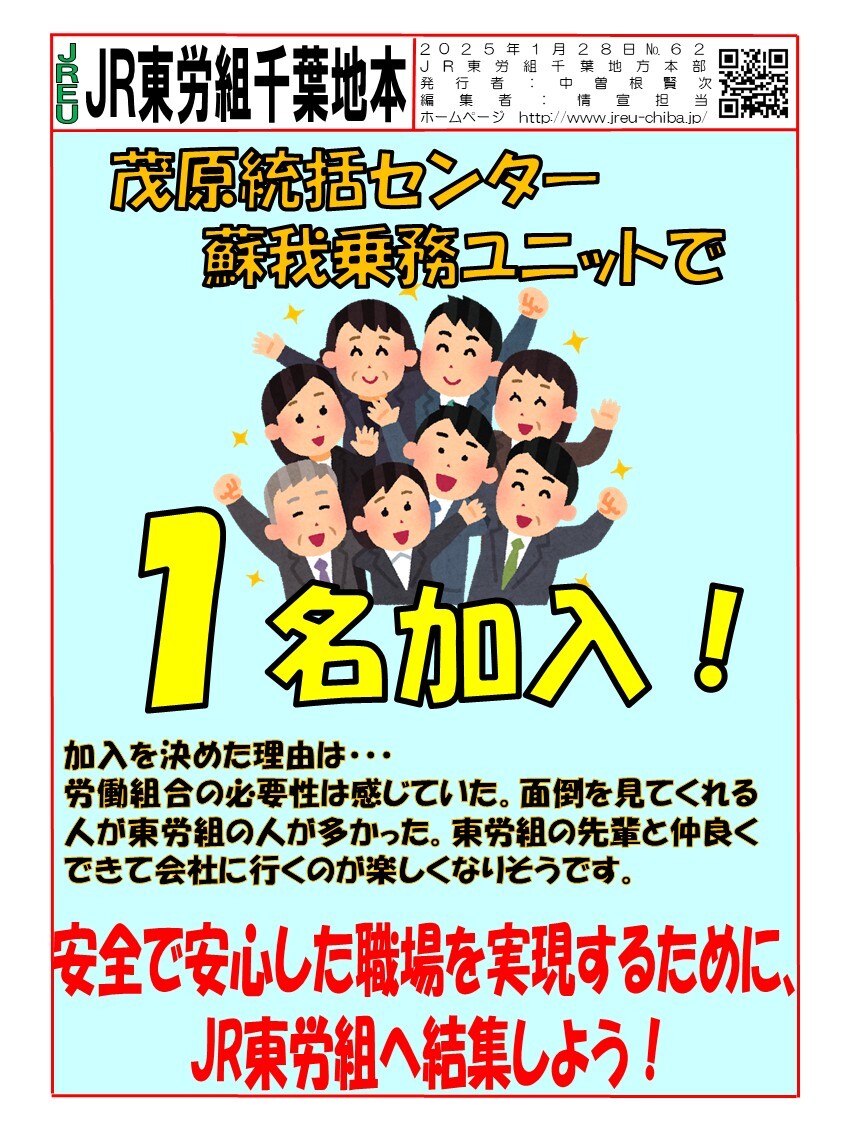 情報第062号　１月茂原統括センターの蘇我乗務ユニットで１名加入!